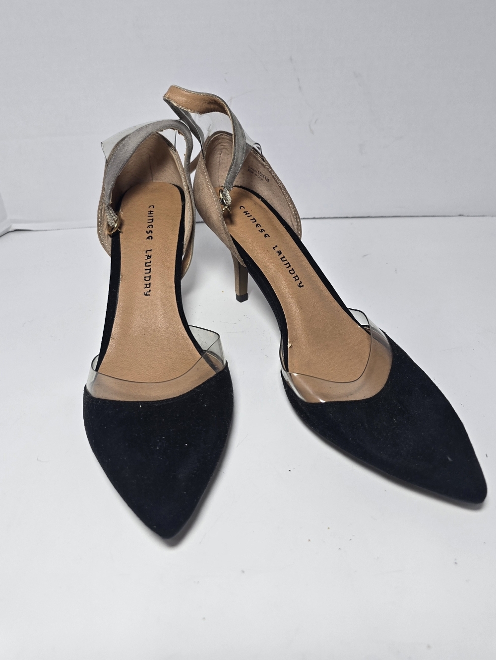 Chinese Laundry Only You Black and Nude Lucite Kitten Heels